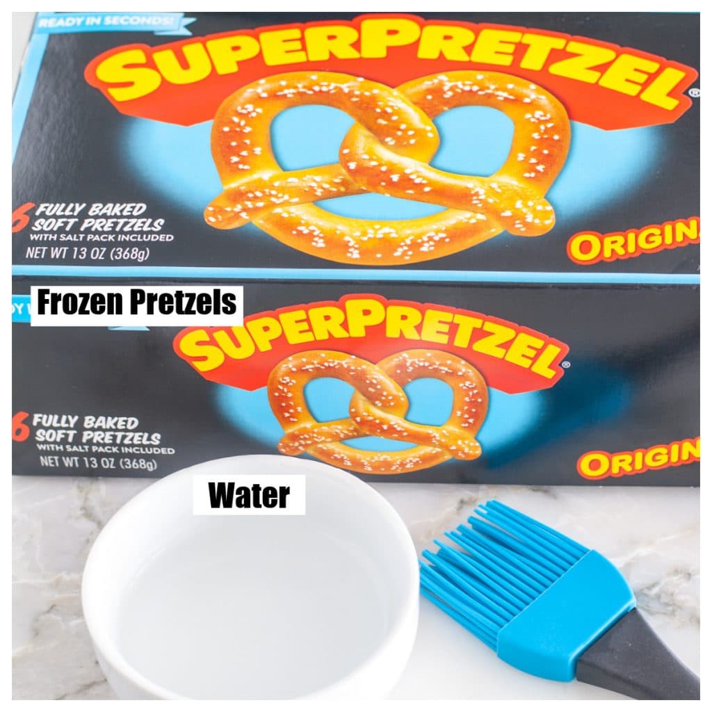 Box of frozen pretzels and water. 
