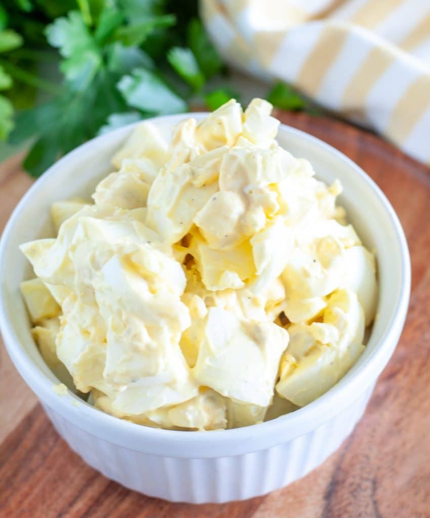 Bowl of egg salad. 