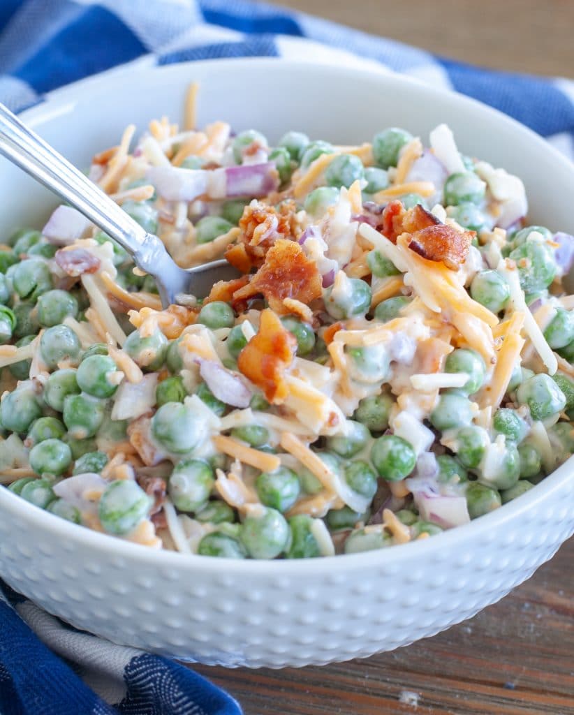 Pea salad in a bowl. 