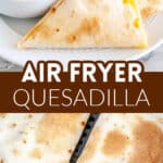 Cheese quesadilla in an air fryer basket.