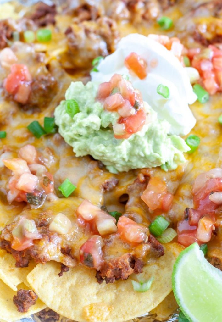 Plate of beef nachos. 