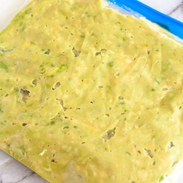 Guacamole in freezer bag.