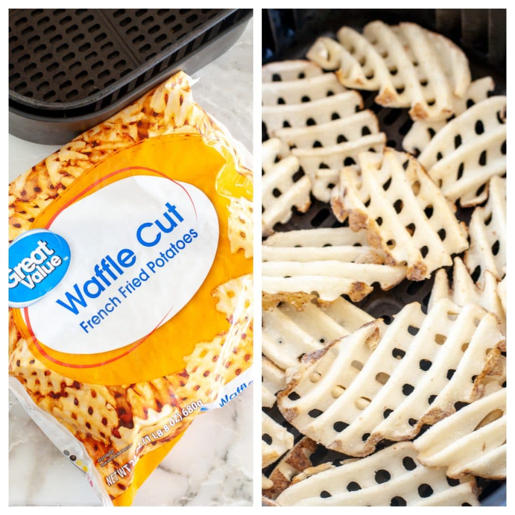 Bag of frozen waffle fries. Fries in air fryer. 