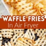 Waffle fries in an air fryer basket.