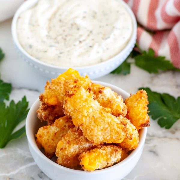 Bowl of crispy cheese curds.