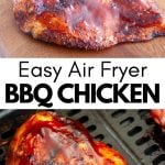 Cooked chicken in air fryer basket.