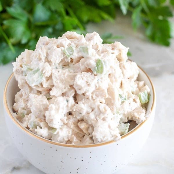 Bowl of chicken salad.