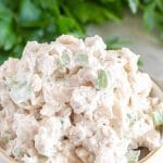 Chicken salad in a bowl.