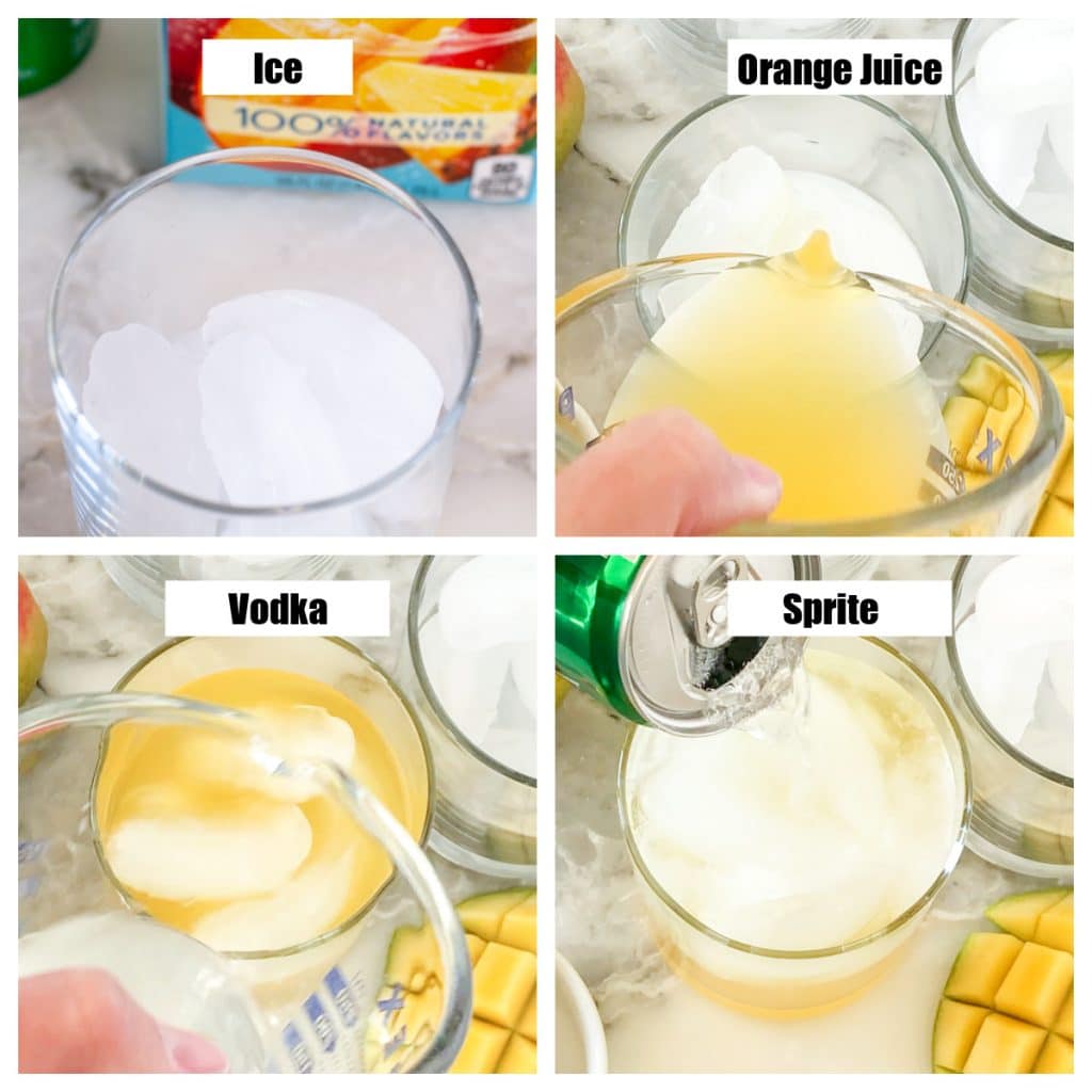 Glass with ice and juice.
