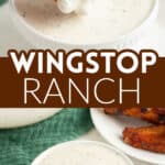 Bowl of ranch dressing with chicken wings.