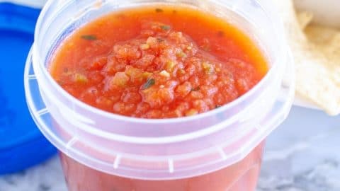 Salsa in a container.