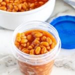 Container of baked beans.