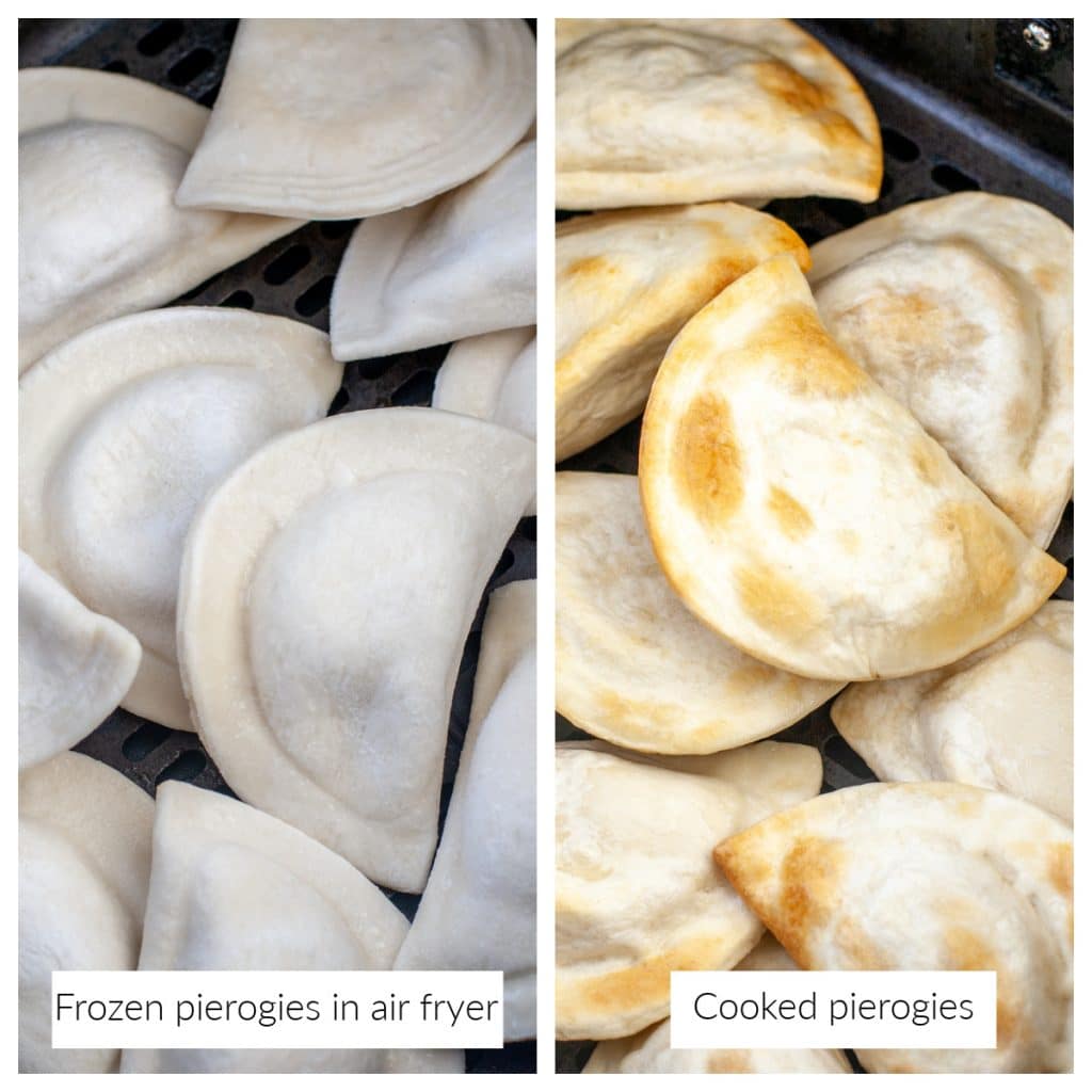 Frozen and cooked pierogies.
