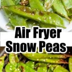 Snow peas in air fryer basket.