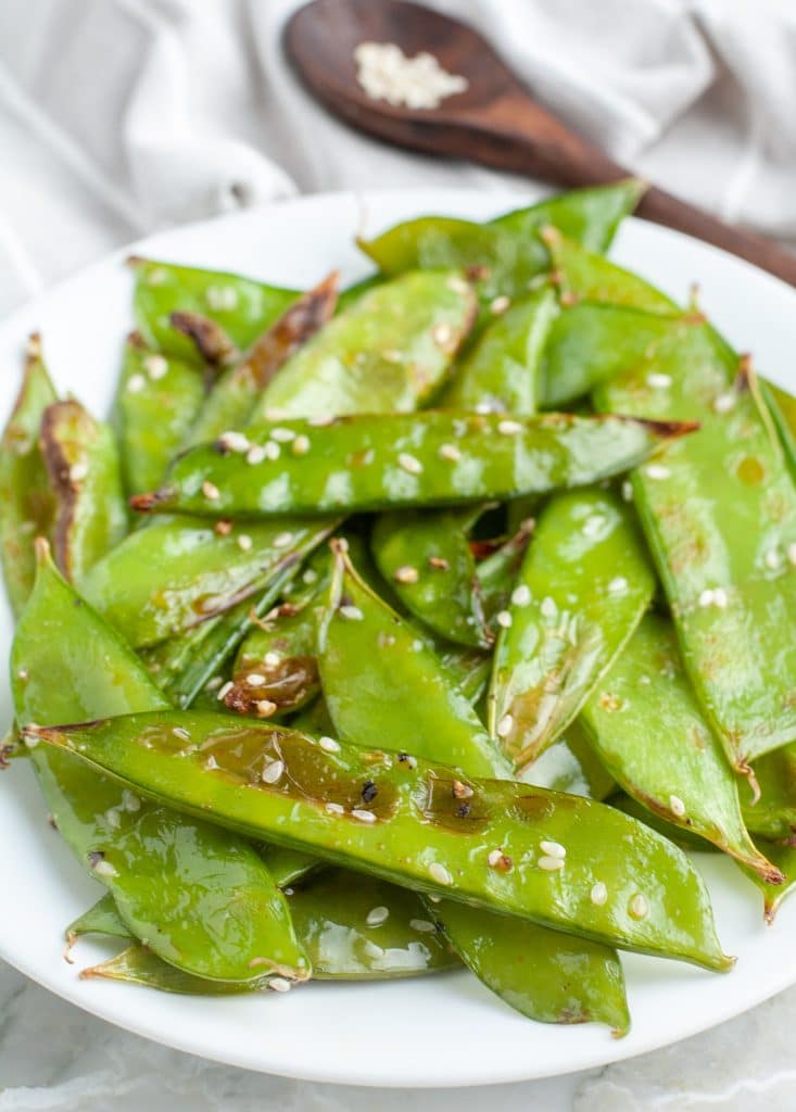 Snap peas on a plate. 