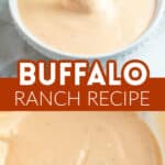 Bowl of buffalo ranch with a stalk of celery.