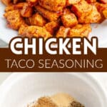 Seasoning chicken and bowl of seasoning.