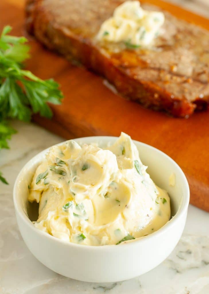 Herbed butter in a bowl. 