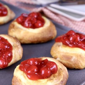 Cherry danish on a pan.