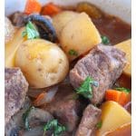 Beef stew in a bowl.