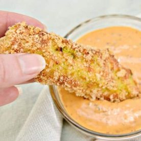 Fried pickle in sauce.