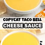 Bowl of cheese sauce with a tortilla chip.