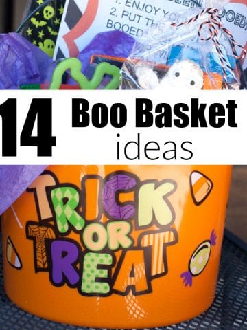 Trick or treat bucket filled with treats.