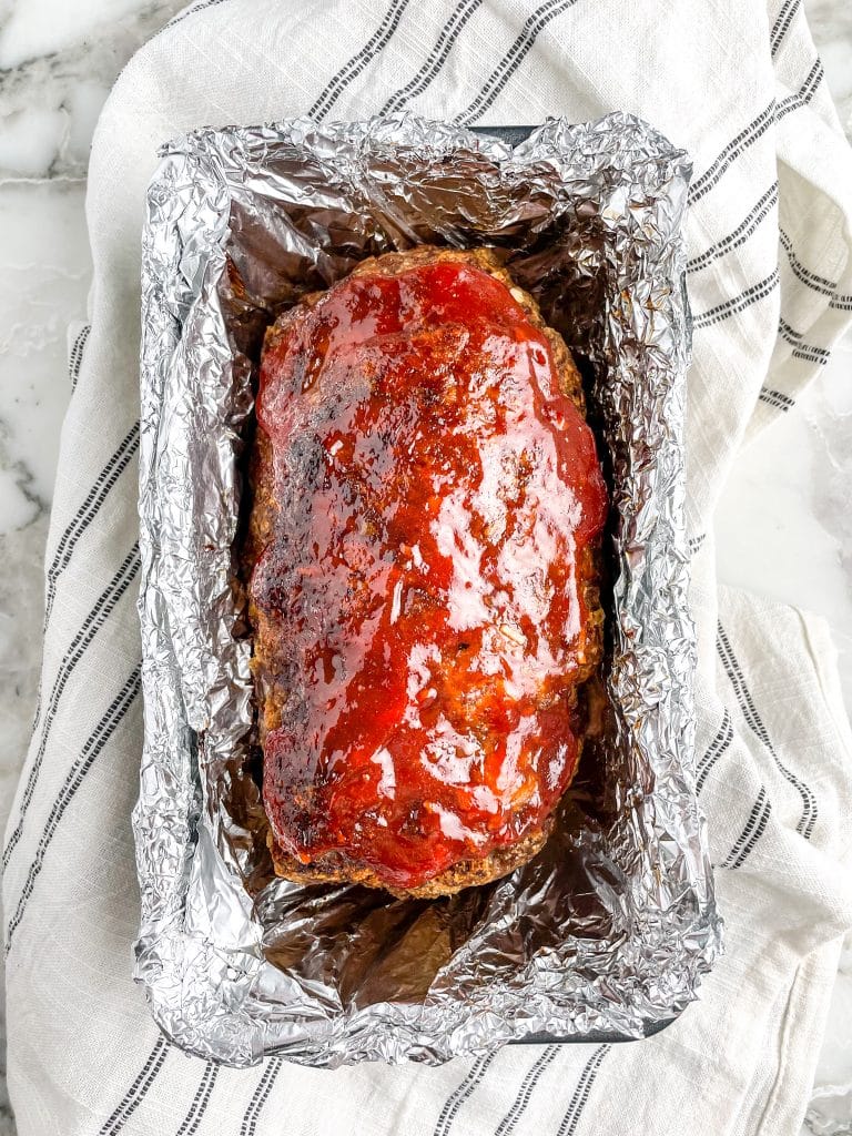 Meatloaf in a loaf pan.