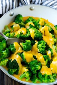 Broccoli with cheese sauce.