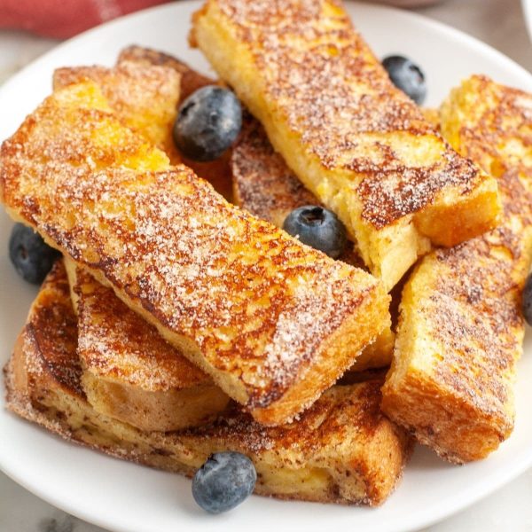 Plate of french toast sticks.