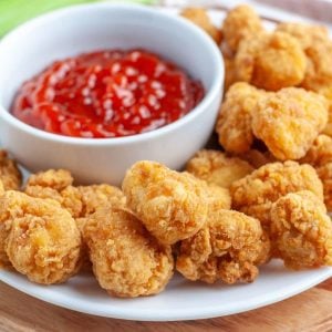 Plate of chicken bites.