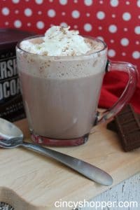 Mug of hot chocolate and whipped cream.