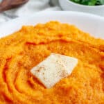 Bowl of whipped sweet potatoes.
