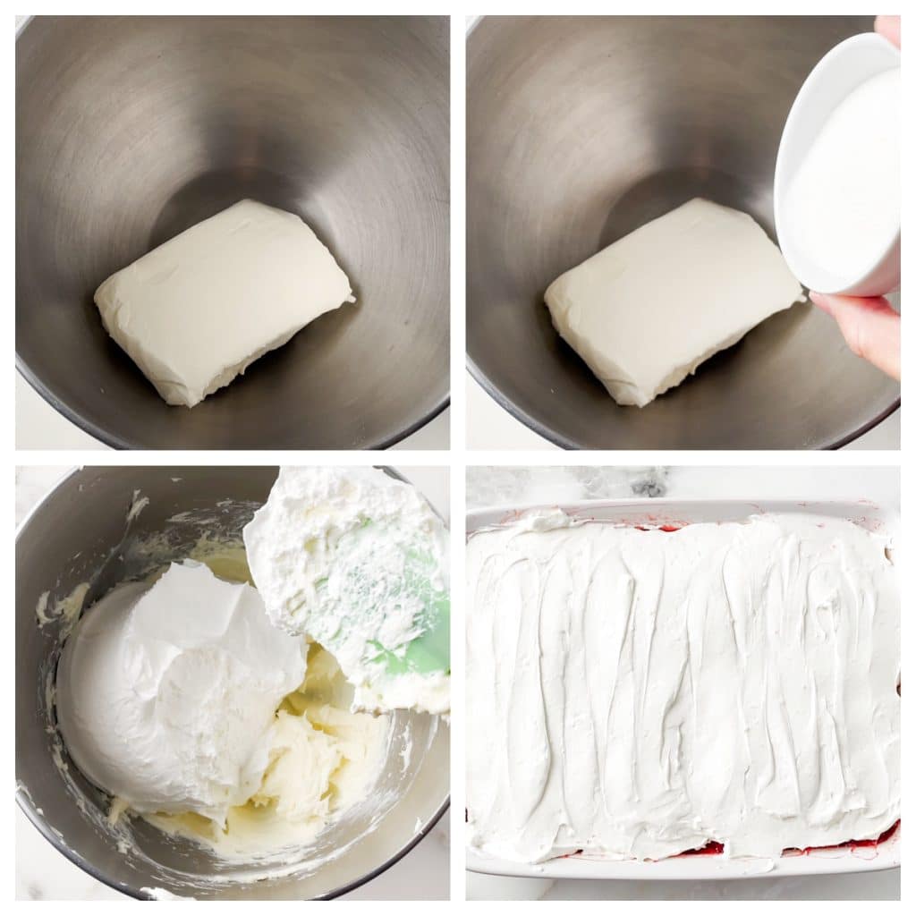 Cream cheese, sugar, and cool whip.