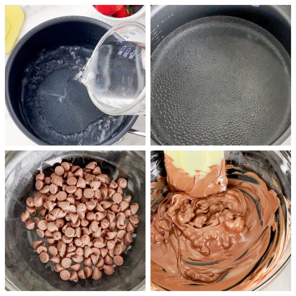 Chocolate chips in double boiler.
