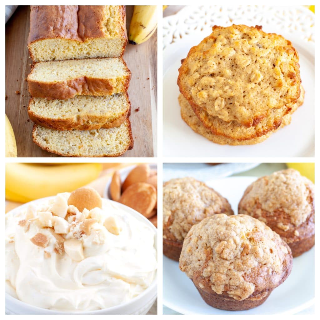 Banana bread, muffins, cream dip, cookies.