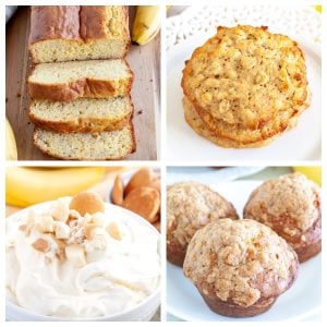 Banana bread, muffins, cream dip, cookies.