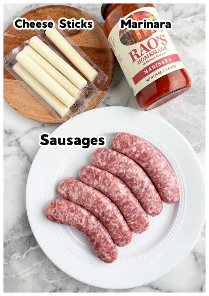 Plate of sausages, cheese sticks, and marinara.