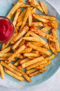 Plate of homemade french fries.