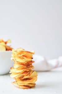 Stack of potato chips.