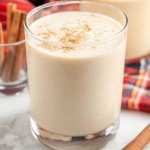 Glass of eggnog.