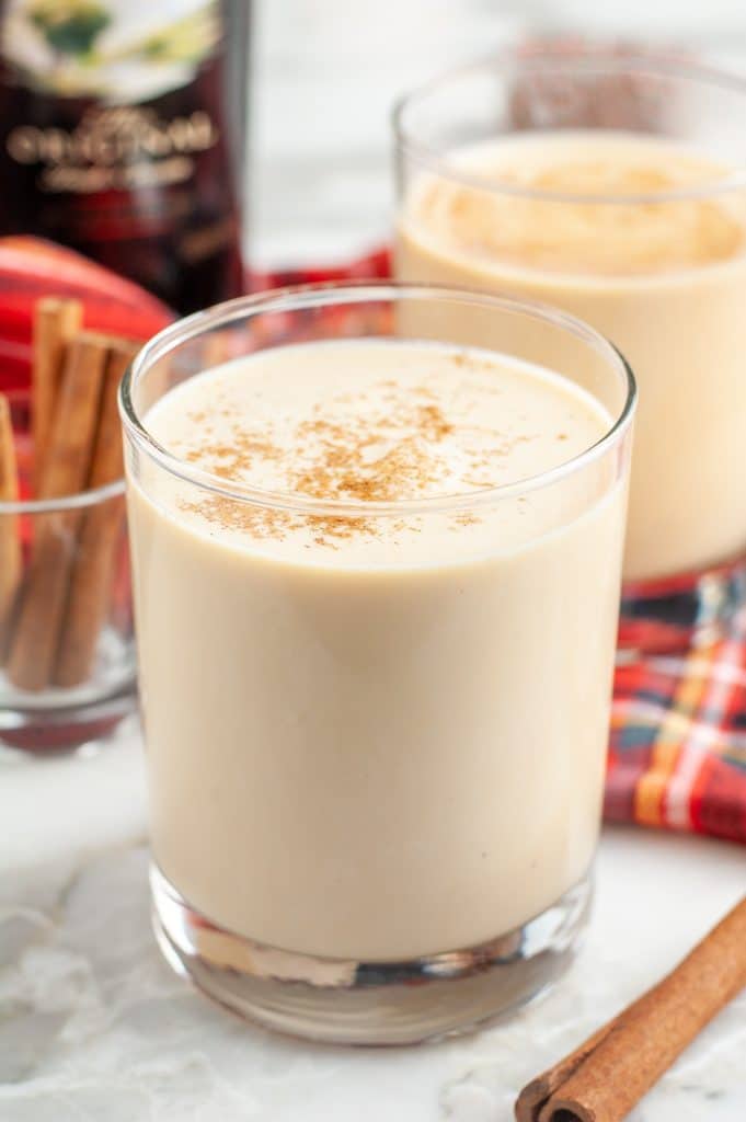 Short glass of eggnog.