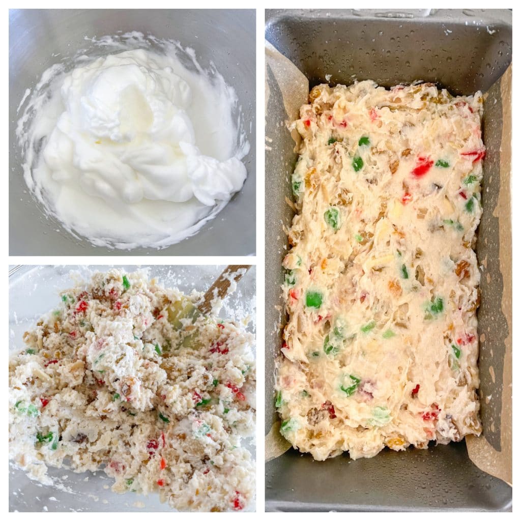 Bowl and pan of batter. 