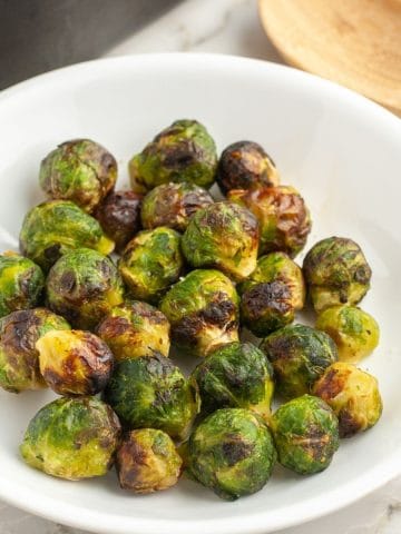 Bowl of roasted brussel sprouts.