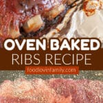 Ribs with BBQ sauce and seasoned ribs on foil.