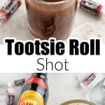 Shot glass with drink and bottle of Kahlua and orange juice.