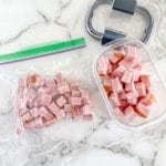 Bag and container of diced ham.