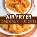 Dinosaur chicken nuggets on a plate.