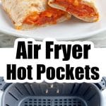 Hot pockets on a plate and in air fryer basket.