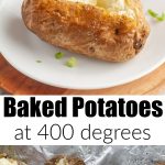 Baked potato on a plate and on a pan.